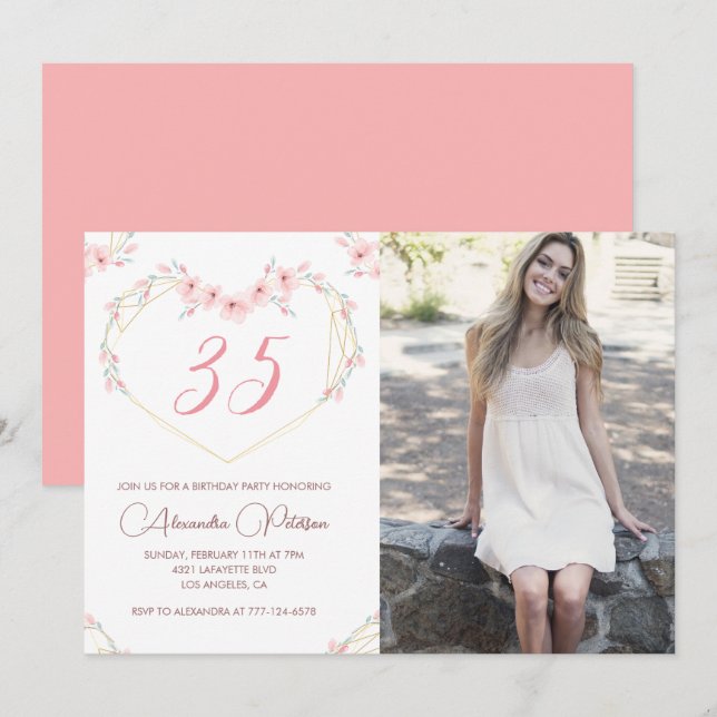 invitaciones para cumpleaños 35 Boho Floral Foto (Anverso / Reverso)