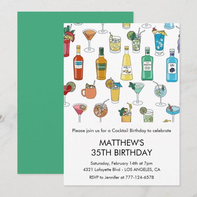 invitaciones para cumpleaños 35 Cocktail Contempor (Anverso / Reverso)