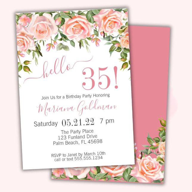 Invitaciones para Cumpleaños 35 Floral Moderno Ros (Subido por el creador)