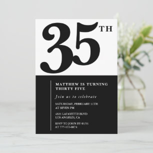 invitaciones para cumpleaños 35 negro y blanco ele
