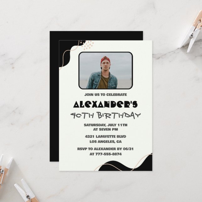 invitaciones para cumpleaños 40 hombres negro simp (Anverso/Reverso In Situ)