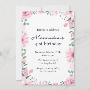 Invitaciones para cumpleaños 41 con marco floral r