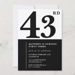 invitaciones para cumpleaños 43 negro y blanco ele