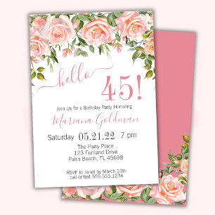 Invitaciones para Cumpleaños 45 Años Flores Rosada