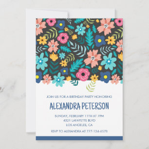 invitaciones para cumpleaños 45 Floral Patrón Azul