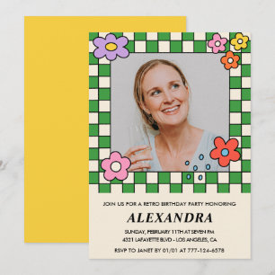 invitaciones para cumpleaños 45 Retro Flores Groov