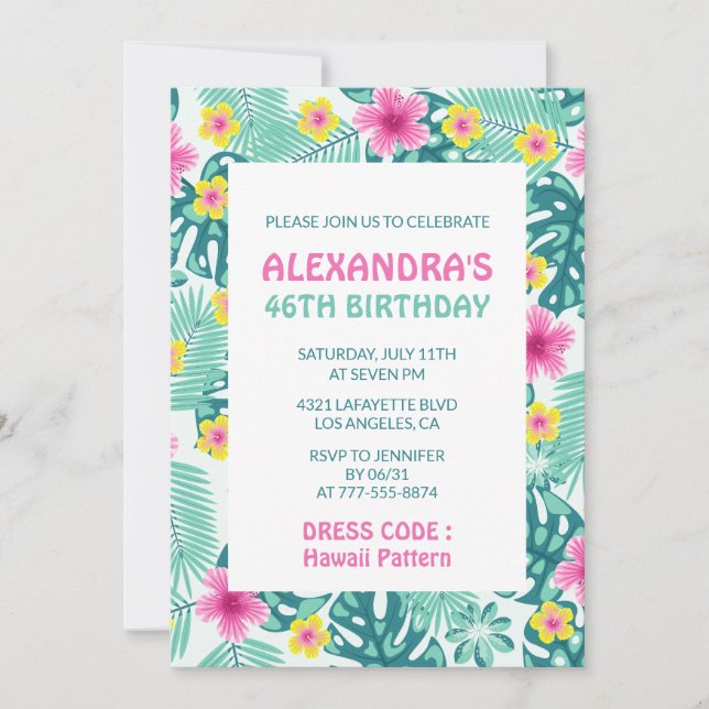 invitaciones para cumpleaños 46 Hibiscus Hawaii fl (Anverso)