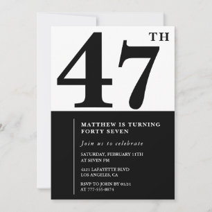 invitaciones para cumpleaños 47 negro y blanco ele