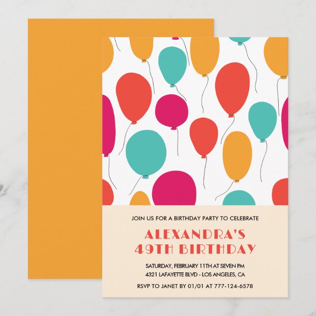 Invitaciones para cumpleaños 49 globos Colorido (Anverso / Reverso)