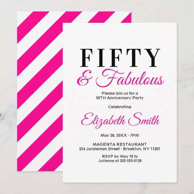 Invitaciones para Cumpleaños 50 50 y Fabuloso Eleg (Anverso / Reverso)