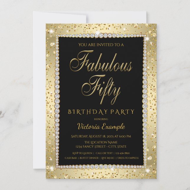 Invitaciones para cumpleaños 50 fabulosas de oro n (Anverso)