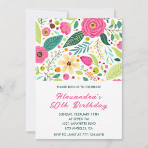 invitaciones para cumpleaños 50 Flores Simple Colo