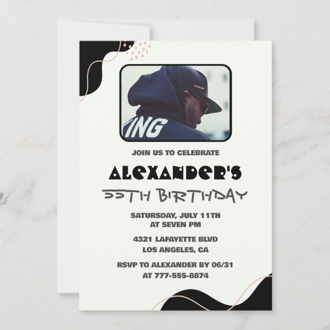 invitaciones para cumpleaños 55 hombres negro simp (Anverso)