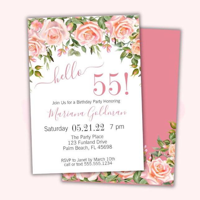 Invitaciones para Cumpleaños 55 Rosas Florales Mod (Subido por el creador)