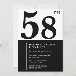 invitaciones para cumpleaños 58 negro y blanco ele