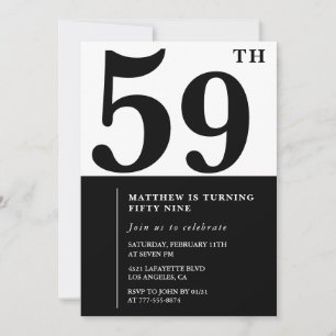invitaciones para cumpleaños 59 negro y blanco ele