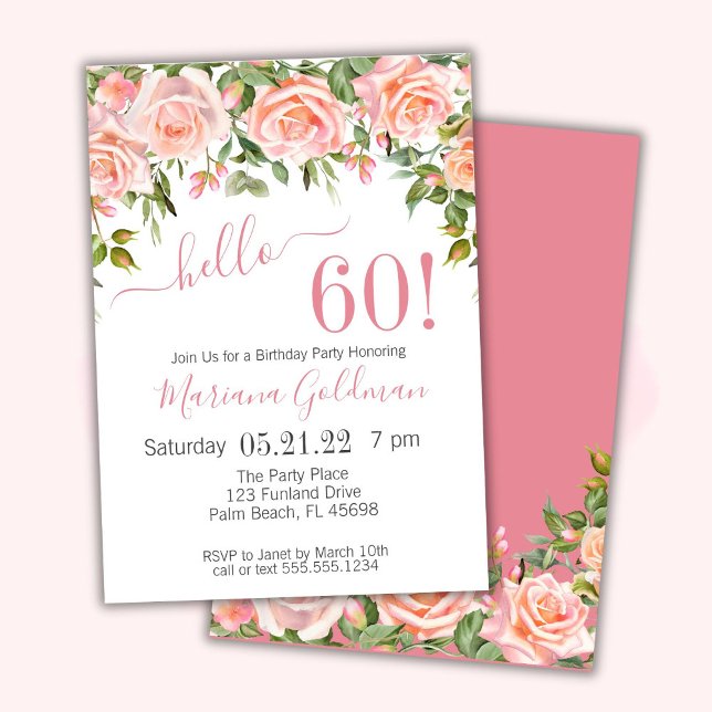 Invitaciones para Cumpleaños 60 Floral Moderno Ros (Subido por el creador)