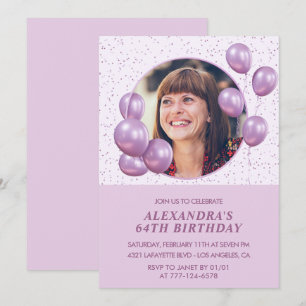 Invitaciones para cumpleaños 64 años Globos  Morad