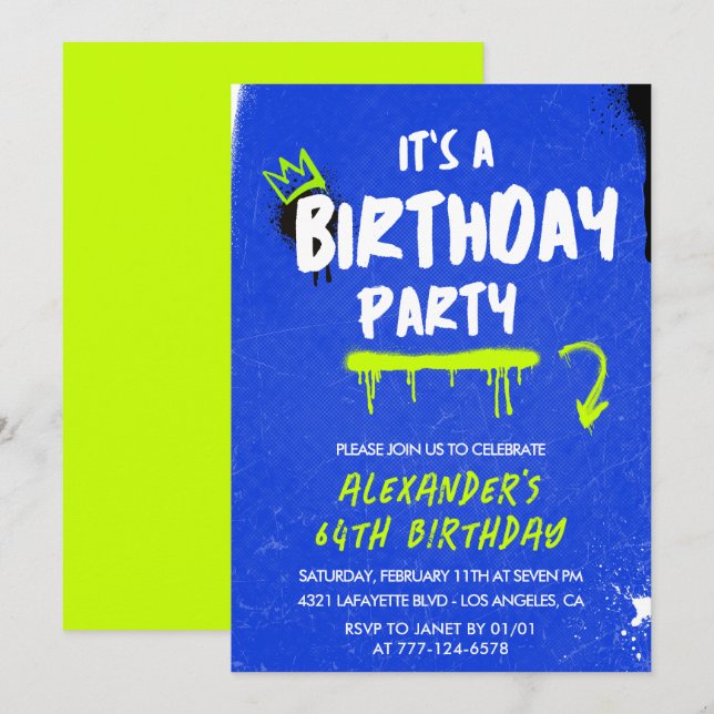 Invitaciones para cumpleaños 64 de hombres Pintura (Anverso / Reverso)