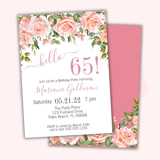 Invitaciones para Cumpleaños 65 Floral Rosa Modern (Subido por el creador)