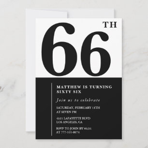 invitaciones para cumpleaños 66 negro y blanco ele