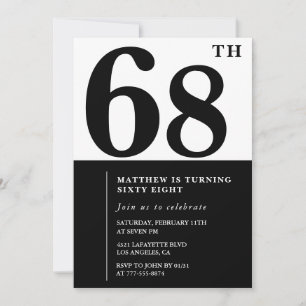 invitaciones para cumpleaños 68 negro y blanco ele