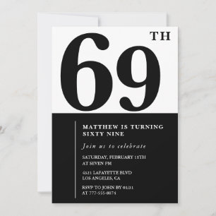 invitaciones para cumpleaños 69 negro y blanco ele