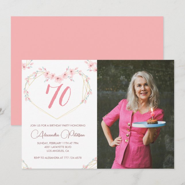 invitaciones para cumpleaños 70 Boho Floral Foto (Anverso / Reverso)