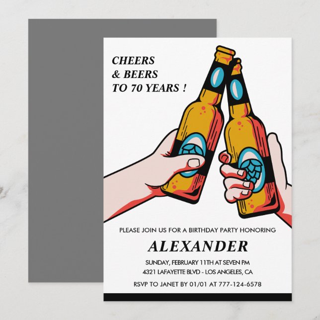 invitaciones para cumpleaños 70 Cheers and Beers H (Anverso / Reverso)