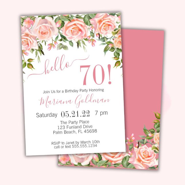 Invitaciones para Cumpleaños 70 Floral Rosa Modern (Subido por el creador)