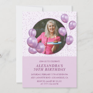 invitaciones para cumpleaños 70 globos foto púrpur
