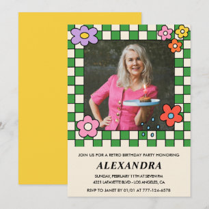 invitaciones para cumpleaños 70 Retro Flores Groov