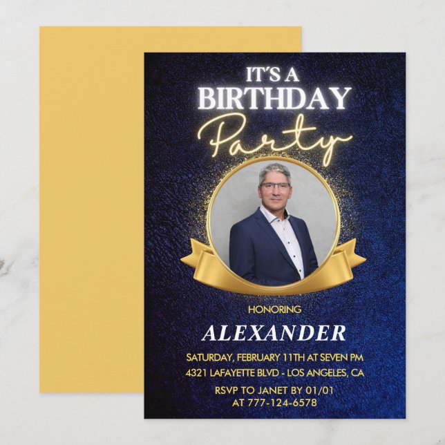 Invitaciones para cumpleaños 71 de hombre Elegante (Anverso / Reverso)