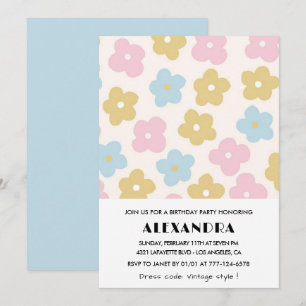 invitaciones para cumpleaños 75 Retro Azul Floral 