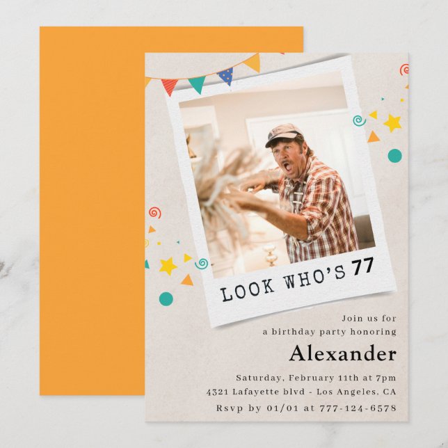 Invitaciones para cumpleaños 77 hombres foto diver (Anverso / Reverso)