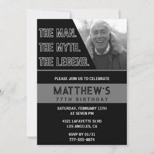 Invitaciones para cumpleaños 77 negro El Hombre La