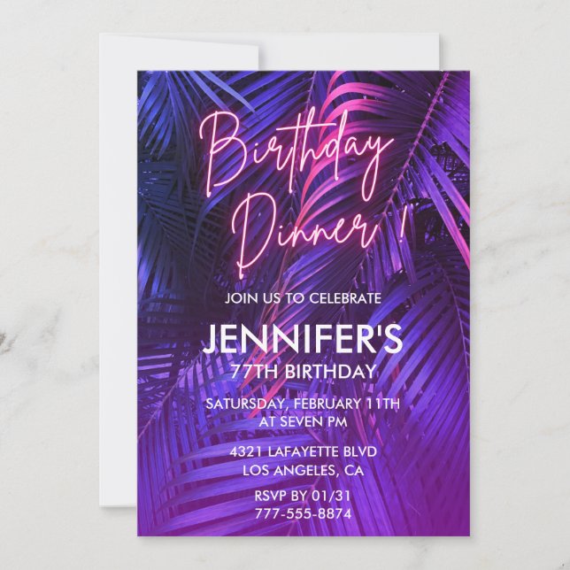 invitaciones para cumpleaños 77 Pink Neon Tropical (Anverso)