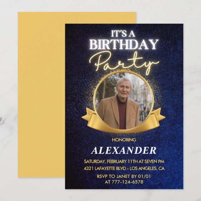 Invitaciones para cumpleaños 80 de hombre Elegante (Anverso / Reverso)