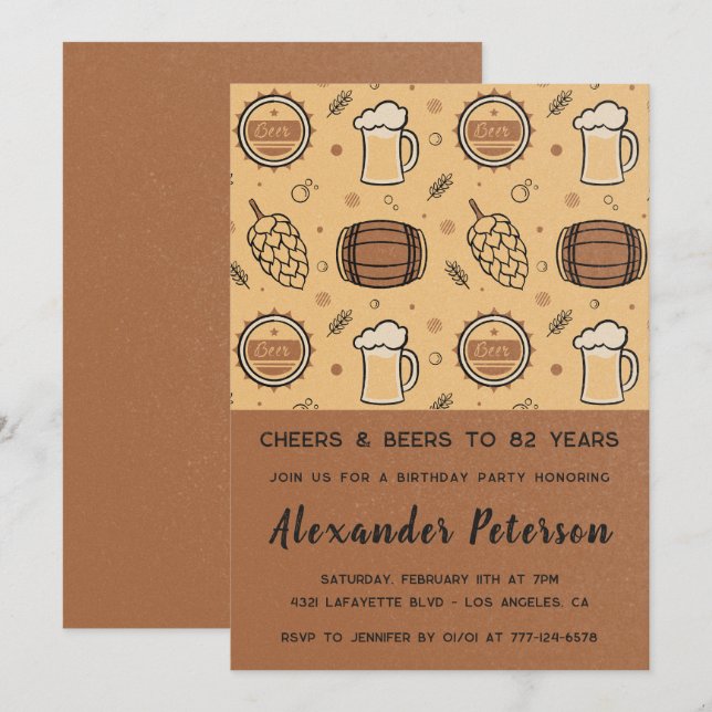 Invitaciones para cumpleaños 82 de hombres cerveza (Anverso / Reverso)
