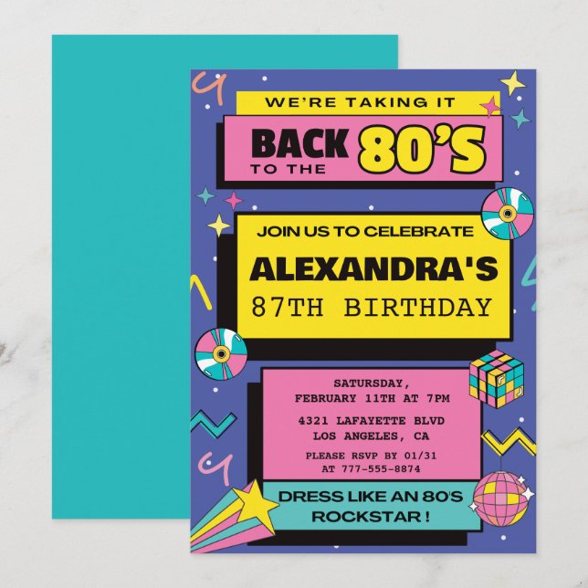invitaciones para cumpleaños 87 Fiesta Retro Presu (Anverso / Reverso)