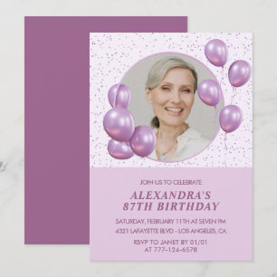invitaciones para cumpleaños 87 Foto Globos Morado