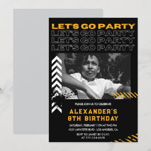 Invitaciones para cumpleaños 8 negro Niño Foto Spr