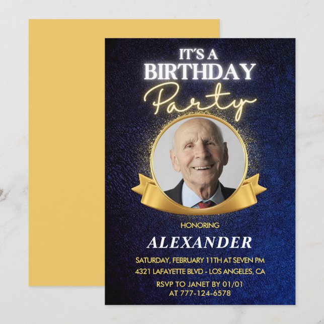 Invitaciones para cumpleaños 90 de hombre  Elegant (Anverso / Reverso)