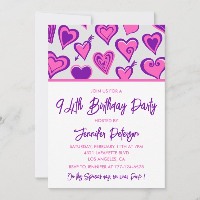 invitaciones para cumpleaños 94 con patrón de cora (Anverso)