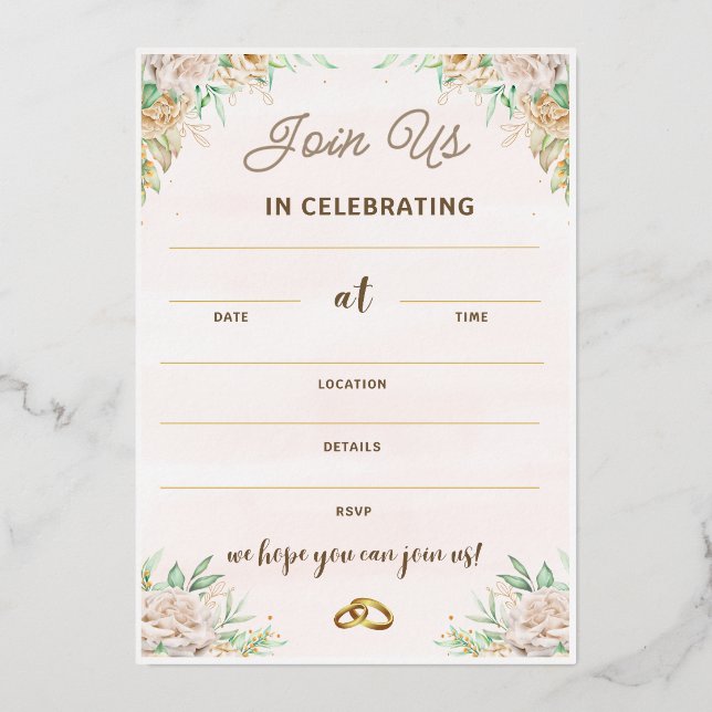 Invitaciones para cumpleaños Boda, Boda romántico (Anverso)