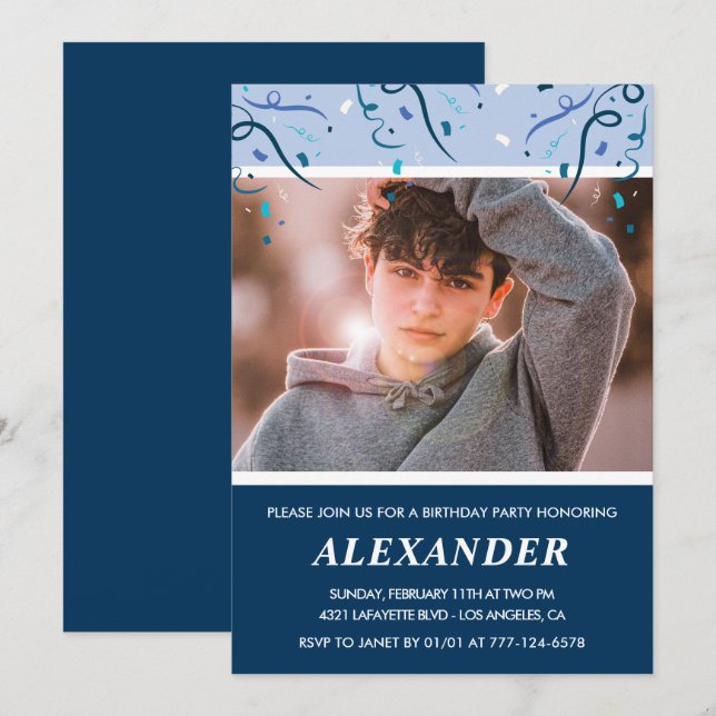 Invitaciones para cumpleaños de 14 años de niño Fo (Anverso / Reverso)