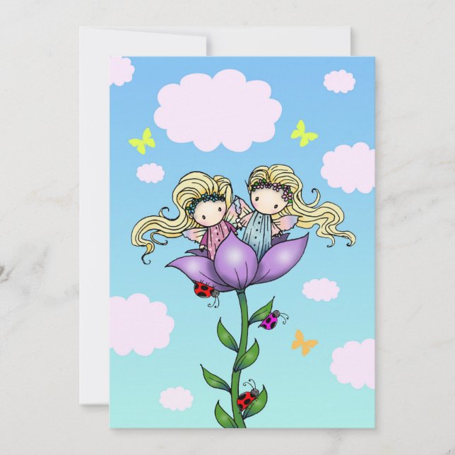 Invitaciones para Cumpleaños de Niñas Gemelas Hada (Anverso)