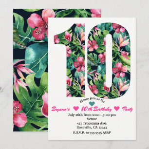 Invitaciones para cumpleaños número 10 con floral 