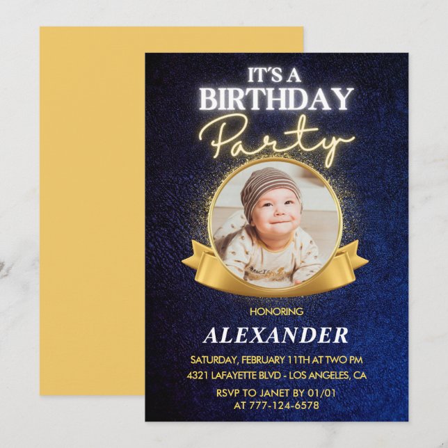 Invitaciones para cumpleaños número 1 de niño Eleg (Anverso / Reverso)