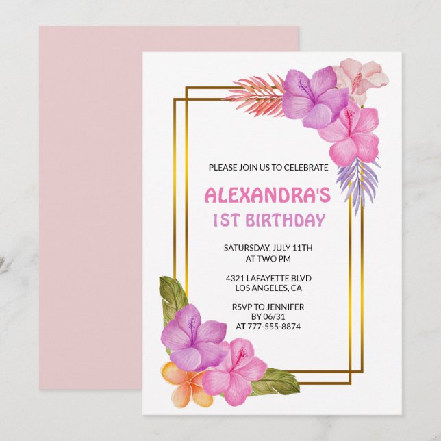 invitaciones para cumpleaños número 1 Fiesta Tropi (Anverso / Reverso)